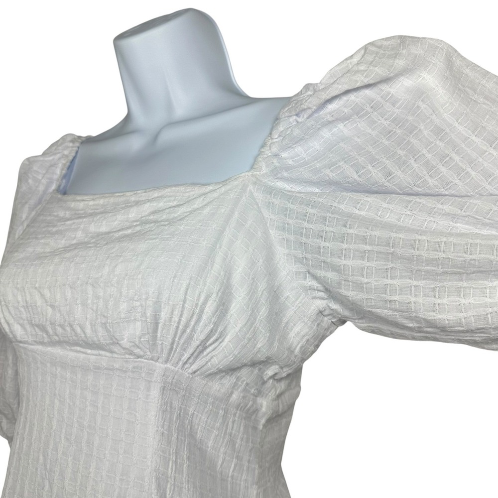 Showpo White Babydoll Mini Dress Puff Sleeves Square Neck‎ Milkmaid US Size 4 - Picture 6 of 13